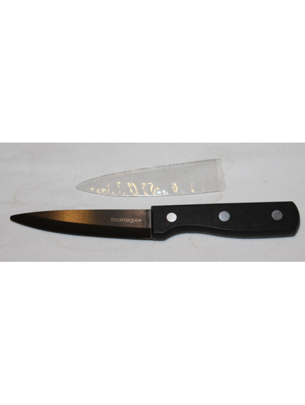 Technique Paring Knife Black Blade 3 Rivet Handle w/ Protective Sheath NEW